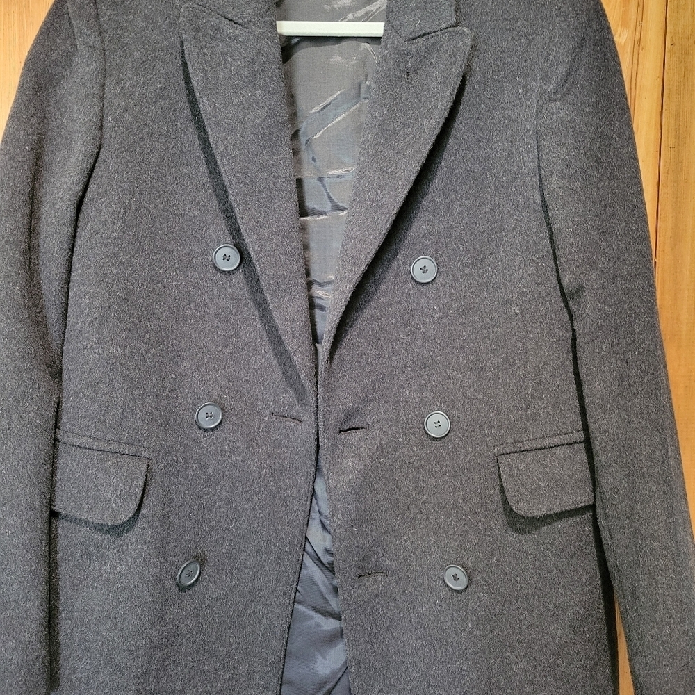 Bradleyjons Black Double-Breasted Pea Coat with Wide Lapels Shell. 60%wool - Picture 2 of 13